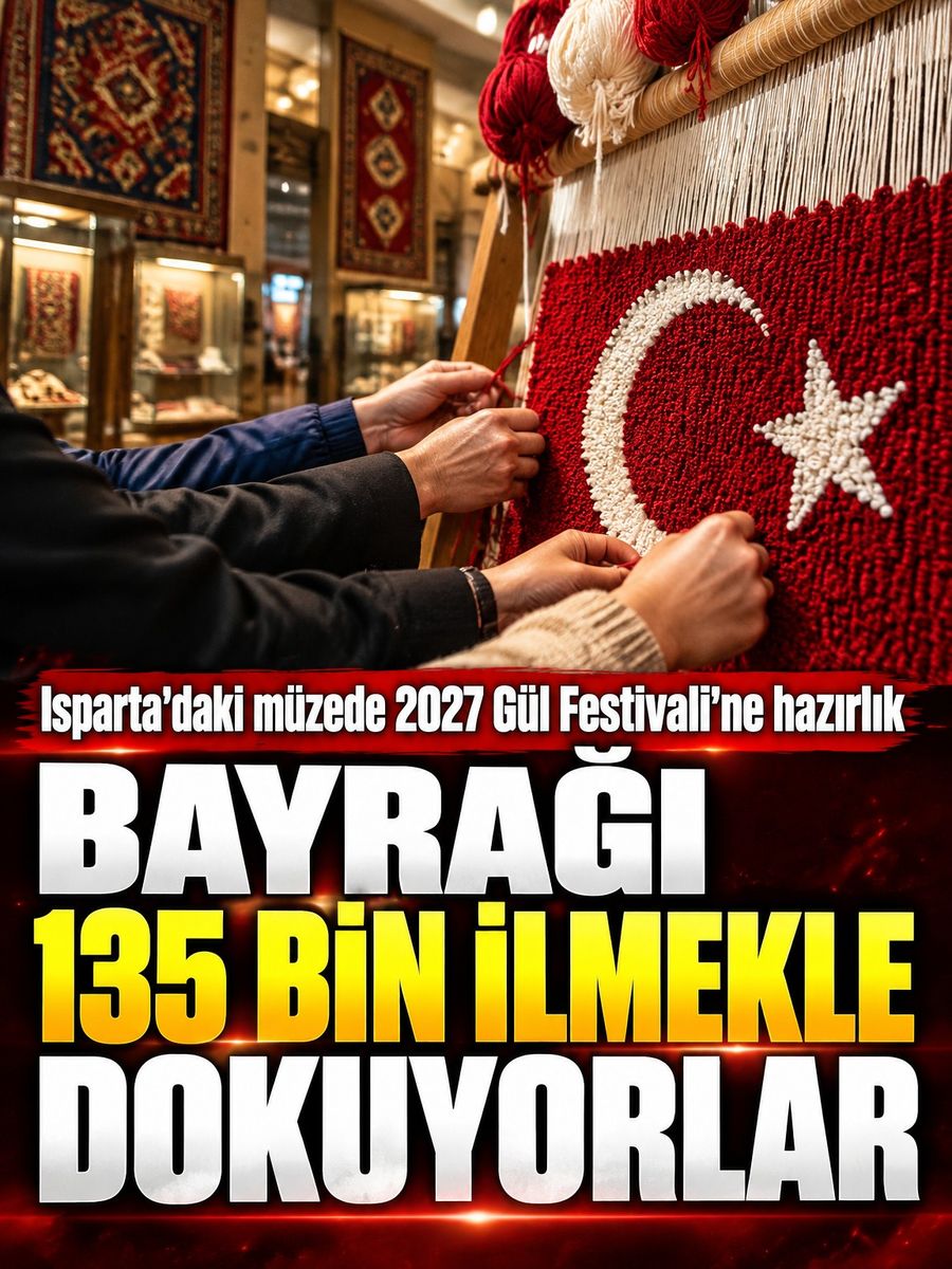 Isparta'daki müzede bayrak desenli halıyı 135 bin ilmekle tamamlayacaklar